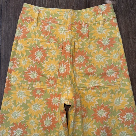 Zara Wide Leg Jeans High Rise Marine daisy Floral 70s Yellow - Picture 11 of 12